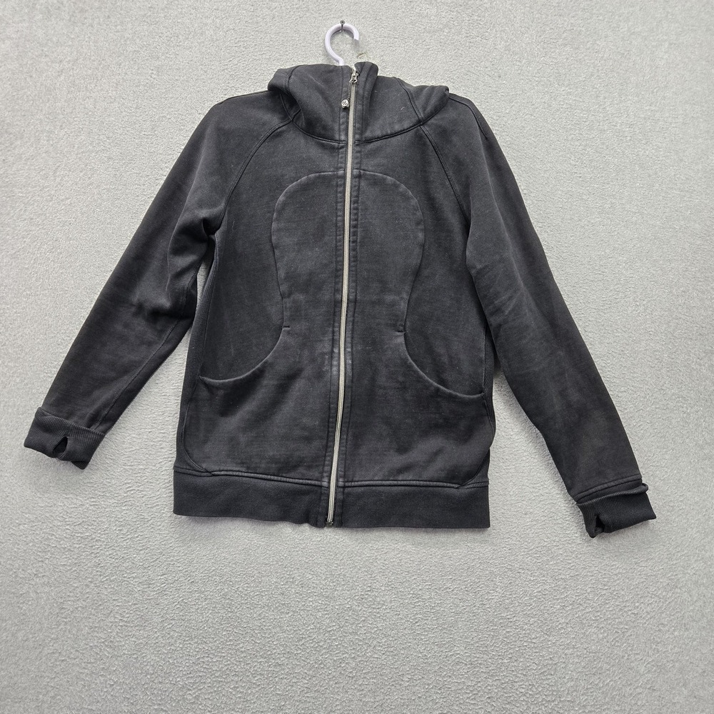 Lululemon Women Hoodie 12 Black Scuba Full Zip Pockets Thumbholes Activewear